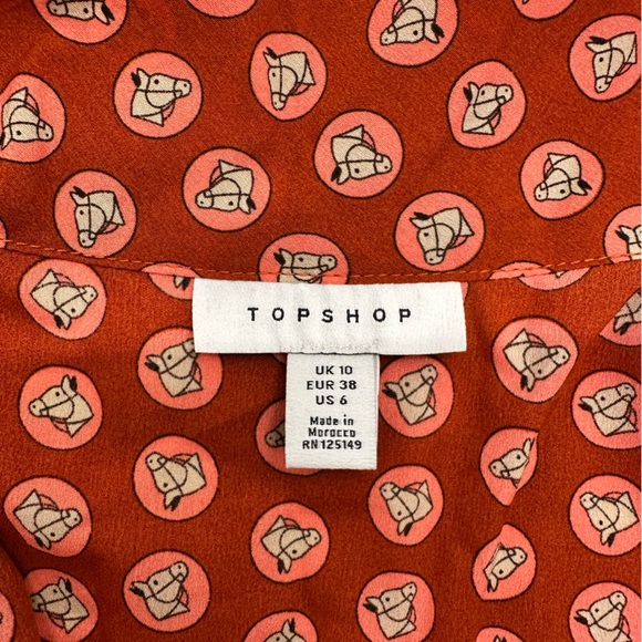 Topshop Horse Coin Print Long Sleeve Midi Dress Coral Womens US 6 UK 10 EUC! - Picture 9 of 15